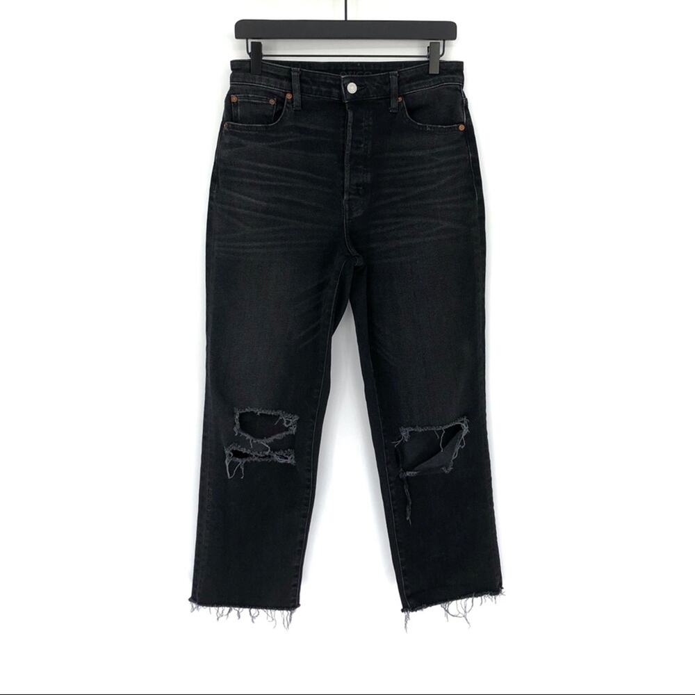 Etica Black Distressed Straight Leg Jeans